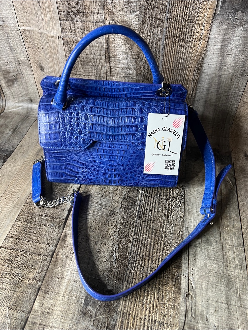 Zarmoi Royal Blue Croc-Embossed Top-Handle Satchel crossbody bag